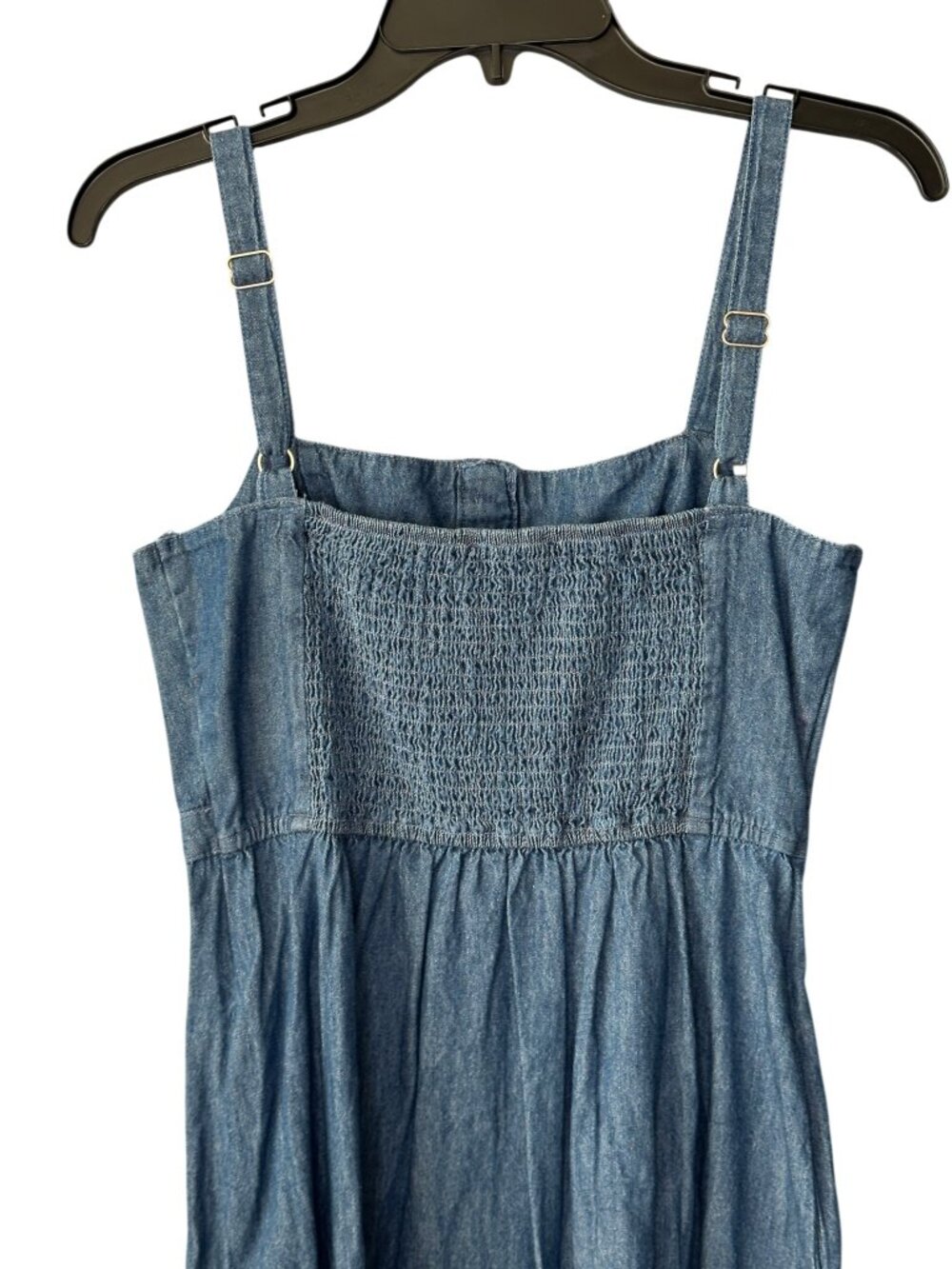 Blu Pepper Denim Midi Dress Square Neck Button Front Blue Sleeveless Size Medium - Picture 8 of 12